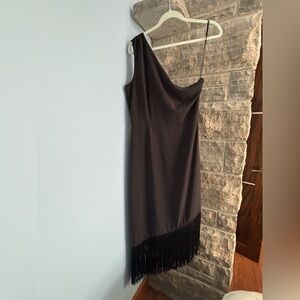 HUTCH - Anthropologie - Elegant One Shouldered Black Fringe Dress